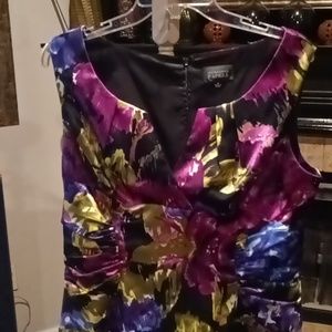 ADRIANNA PAPELL multi-colored foliage/floral print v-neck dress Sz14